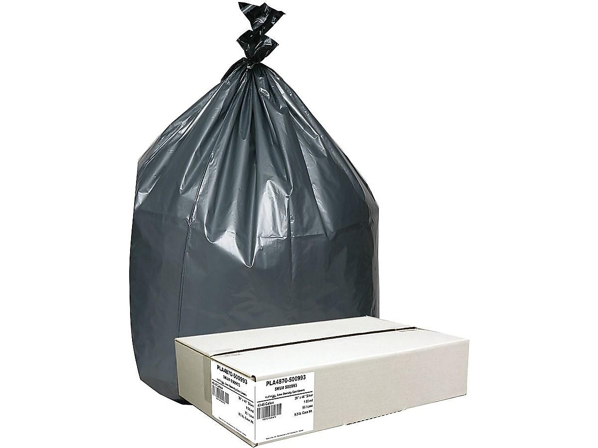 Berry Global Platinum Plus 45 Gallon Industrial Trash Bag, 39" x 46", Low Density, 1.55 mil, Gray, 50 Bags/Box (PLA4870)