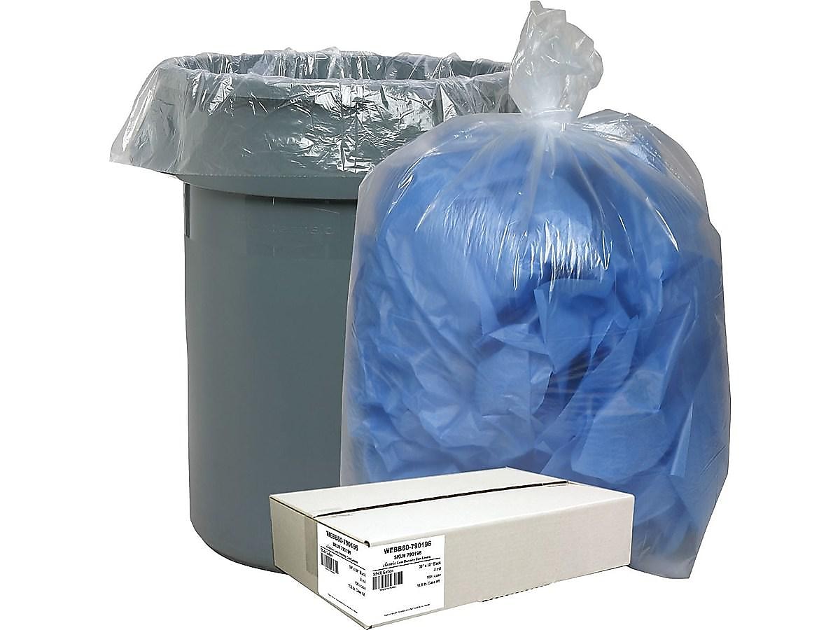 Berry Global Classic 60 Gallon Industrial Trash Bag, 38" x 58", Low Density, 0.9 mil, Clear, 100 Bags/Box (WEBBC60-538991)