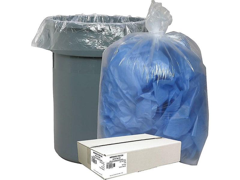 Berry Global Classic 60 Gallon Industrial Trash Bag, 38" x 58", Low Density, 0.9 mil, Clear, 100 Bags/Box (WEBBC60-538991)