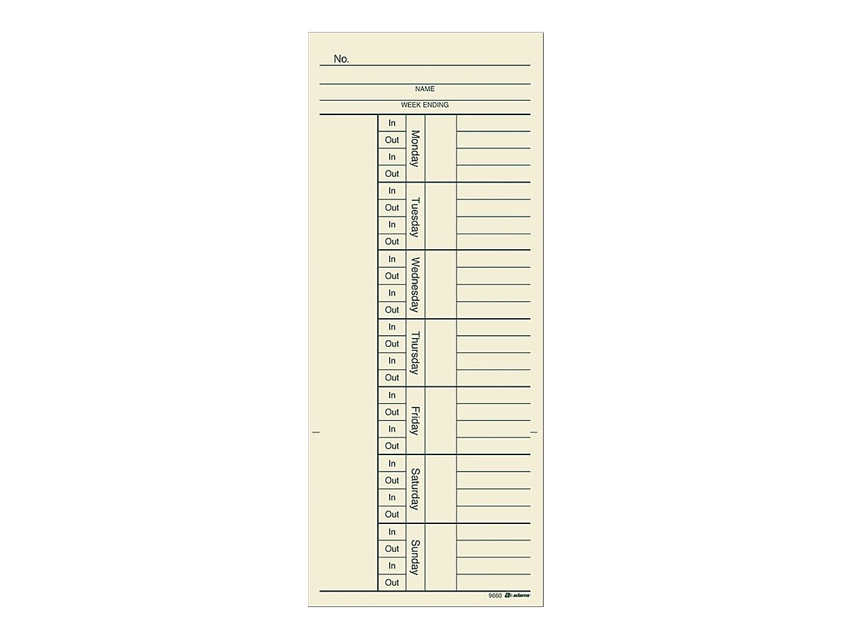 Adams Time Cards for Acroprint 125, ES700, ES900, ESP180 Time Clock, 200/Pack (ABF 9660-200)