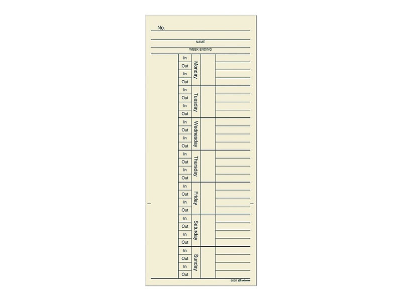 Adams Time Cards for Acroprint 125, ES700, ES900, ESP180 Time Clock, 200/Pack (ABF 9660-200)