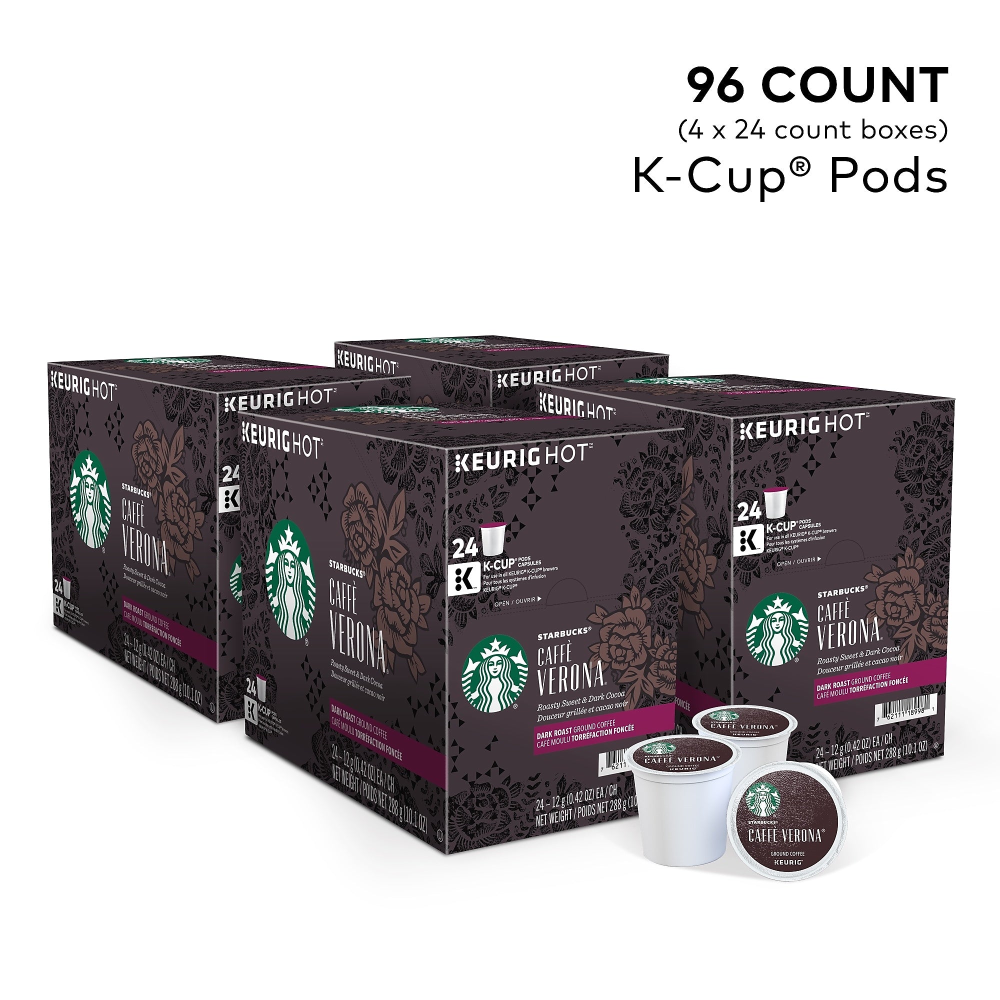 Starbucks Caffe Verona Coffee Keurig® K-Cup® Pods, Dark Roast, 96/Carton (SBK011111160CT)