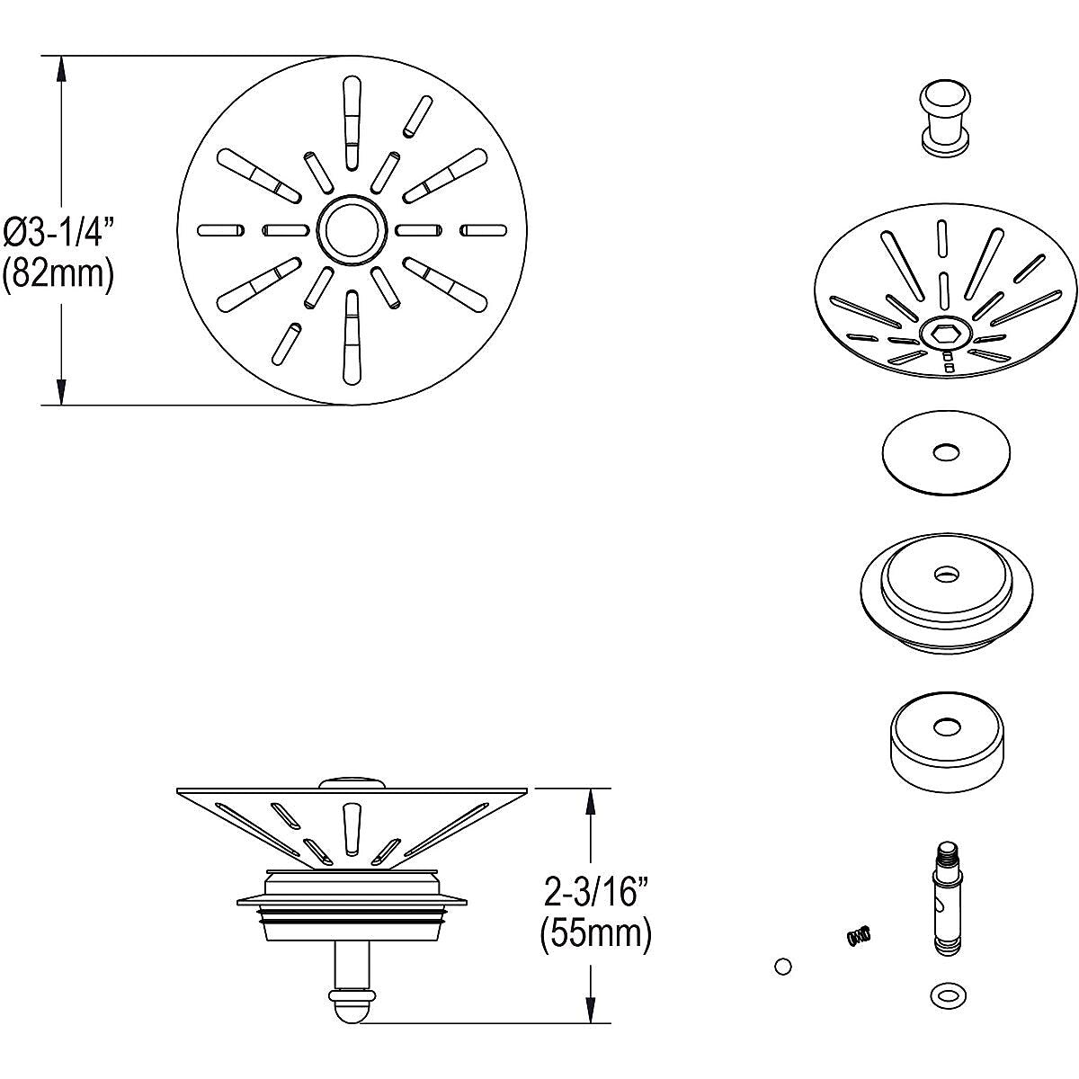 Elkay Residential Kitchen Sink 3.5" Dia Disposal Stopper and Strainer (LKDS35)