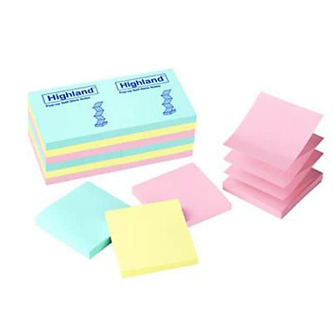 Highland Pop-up Notes, 3" x 3", Assorted Colors Collection, 100 Sheet/Pad, 12 Pads/Pack (EDRE24055)