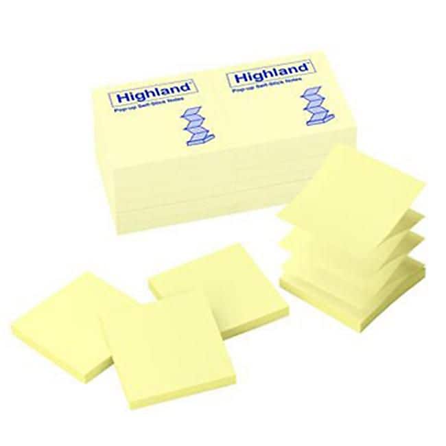Highland Pop-up Notes, 3" x 3", Yellow, 100 Sheet/Pad, 12 Pads/Pack (6549PUY)