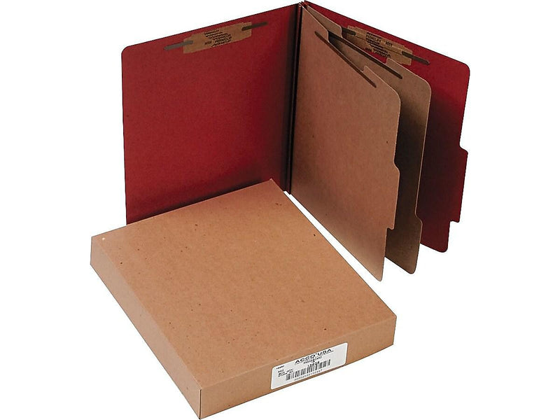 ACCO Pressboard Classification Folders, Letter Size, 2 Dividers, Earth Red, 10/Box (A7015036)