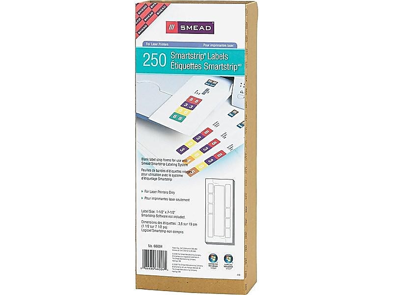 Smead Smartstrip Laser File Folder Labels, 1 1/2" x 7 1/2", Bright White, 250/Pack (66004)