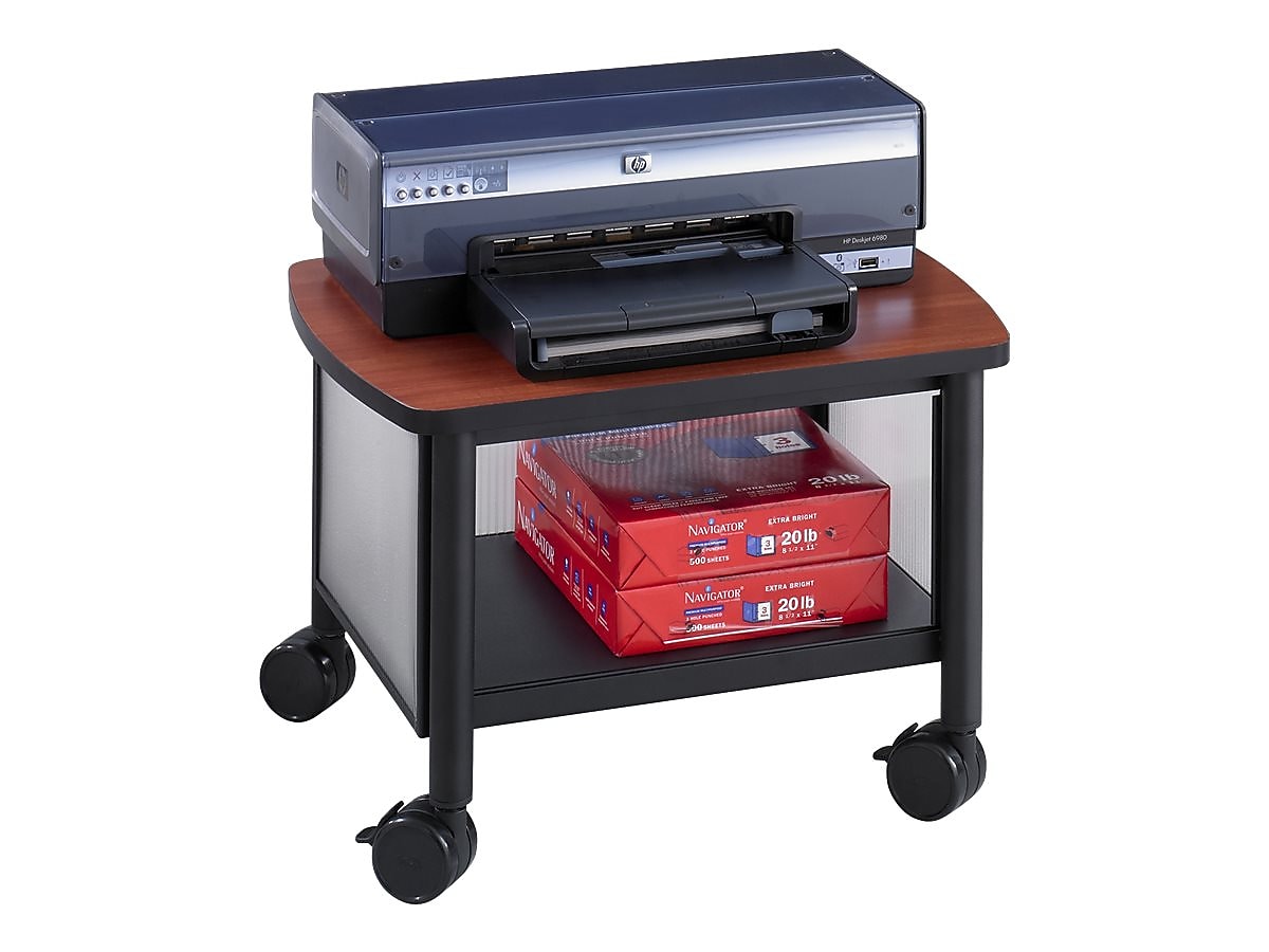 Safco Impromptu Metal Mobile Printer Stand with Lockable Wheels, Black/Cherry (1862BL)