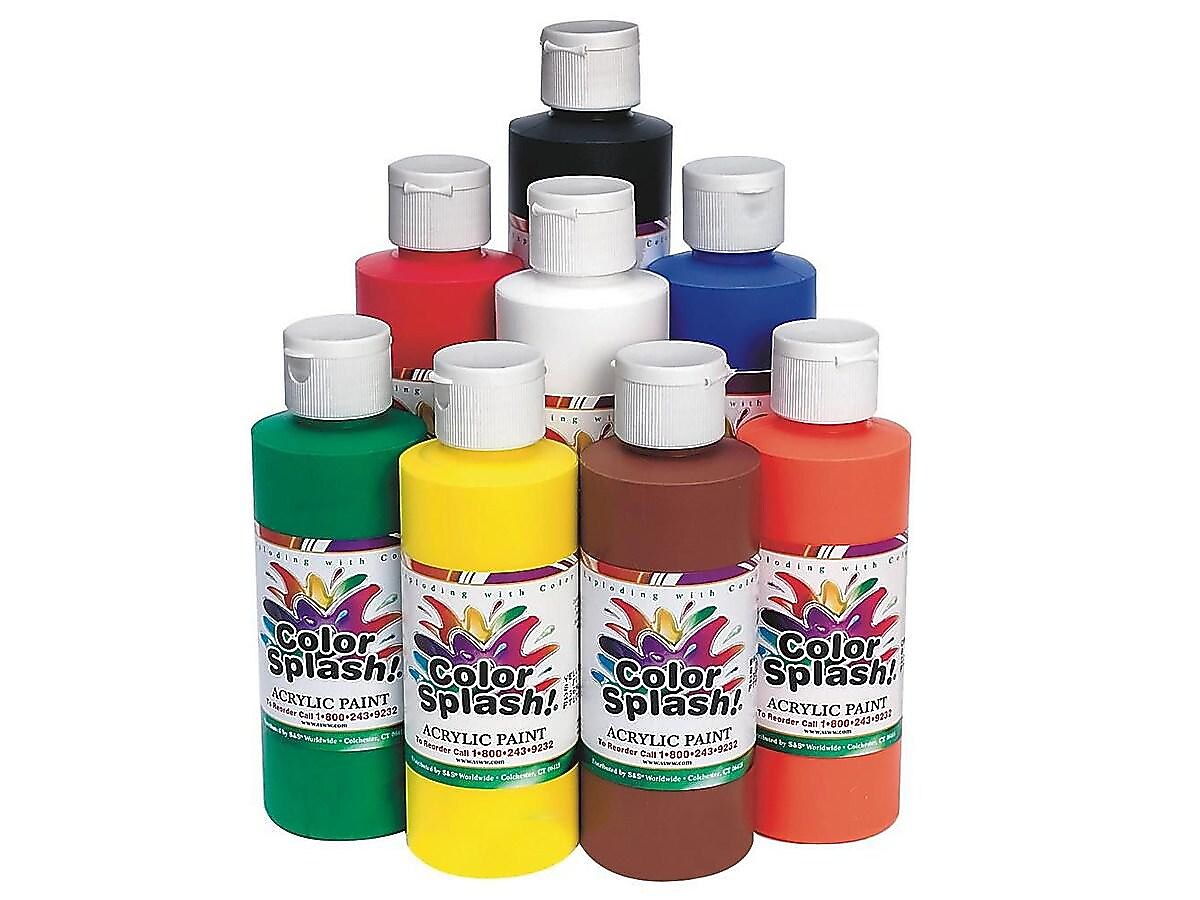 Color Splash Non Washable Acrylic Paints, Assorted, 8 Oz., 8/Pack (PT3127)
