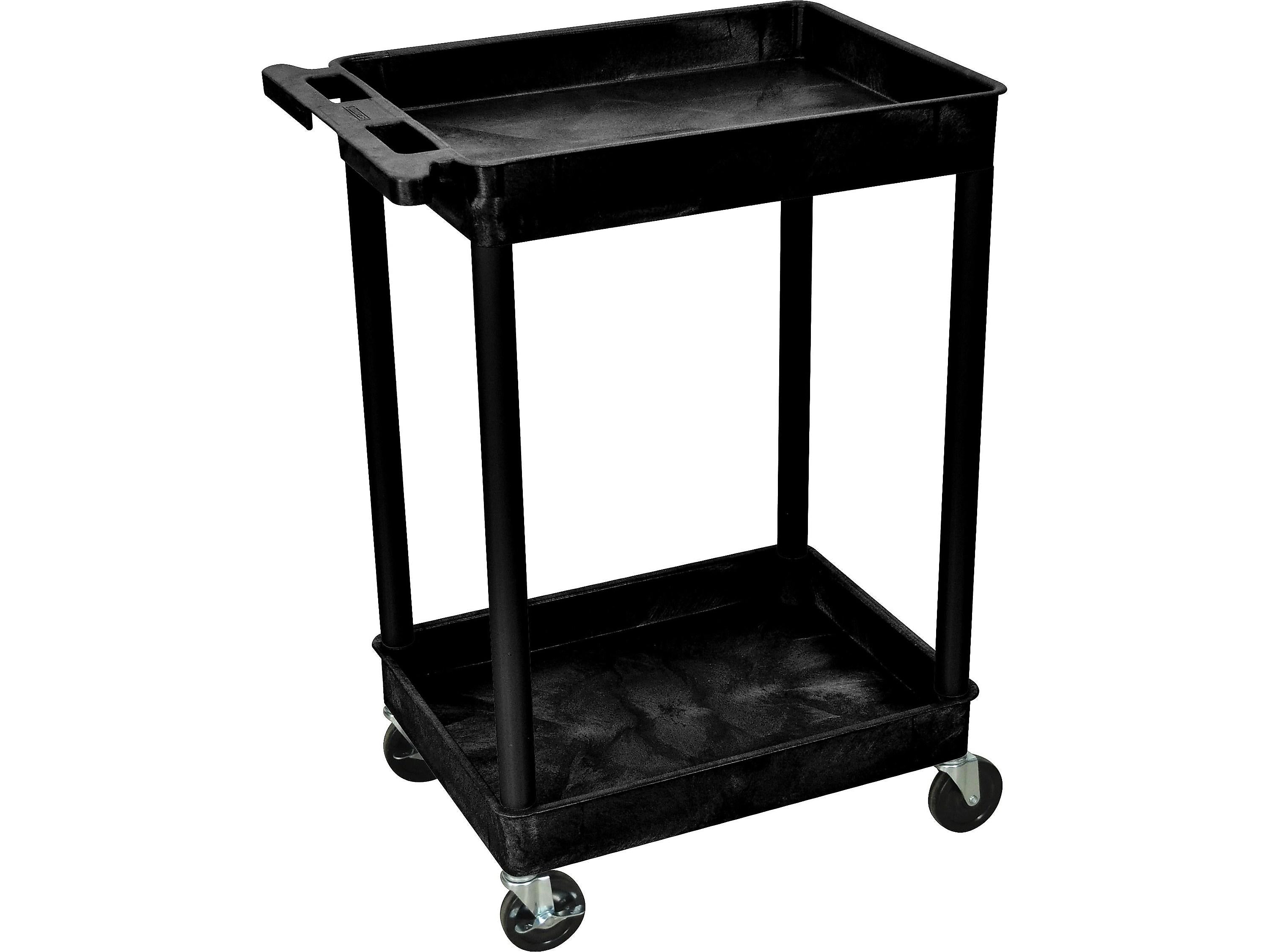 Luxor 2-Shelf Mixed Materials Mobile Utility Cart with Lockable Wheels, Black (STC11-B)