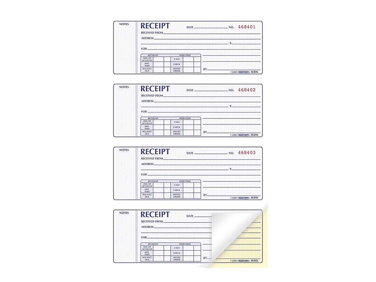 Rediform 2-Part Carbonless Money Receipt Book, 2.75" x 7", 200/Pack (8L806)