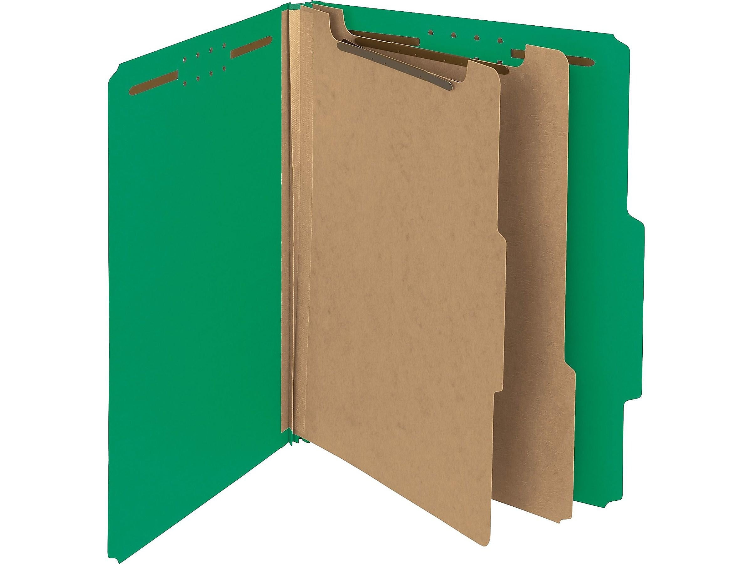 Smead 100% Recycled Pressboard Classification Folders, 2/5-Cut Tab, Letter Size, 2 Dividers, Green, 10/Box (14063)