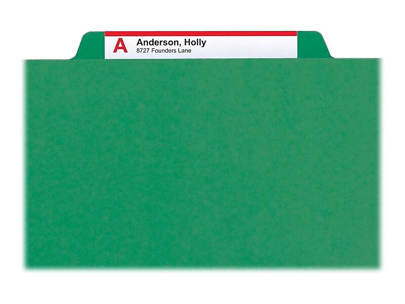 Smead 100% Recycled Pressboard Classification Folders, 2/5-Cut Tab, Letter Size, 2 Dividers, Green, 10/Box (14063)
