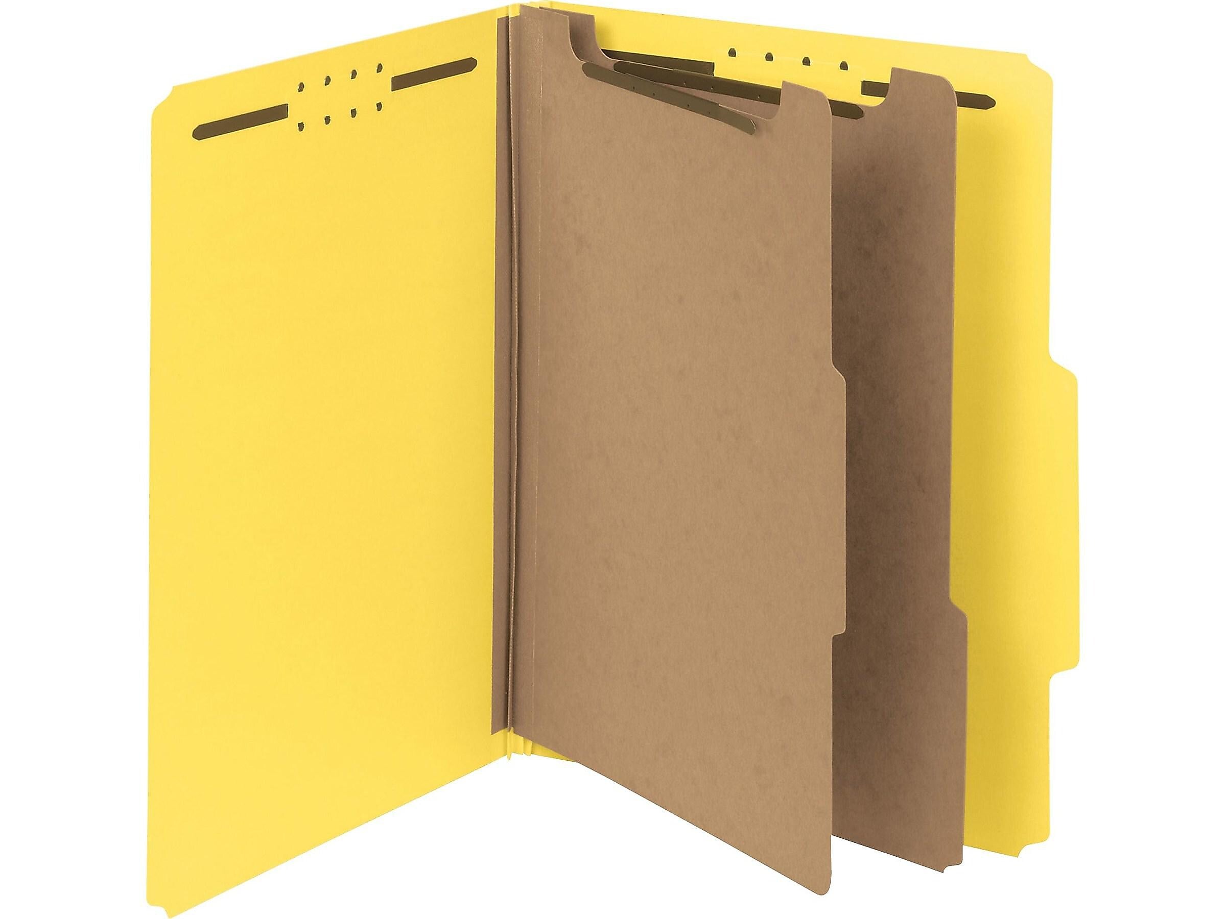 Smead 100% Recycled Heavy Duty Pressboard Classification Folder, 2-Dividers, 2" Expansion, Letter Size, Yellow, 10/Box (14064)