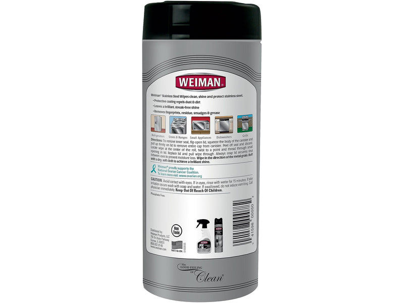Weiman Stainless Steel Cleaner Wipes, Fresh, 30/Pack (92A)