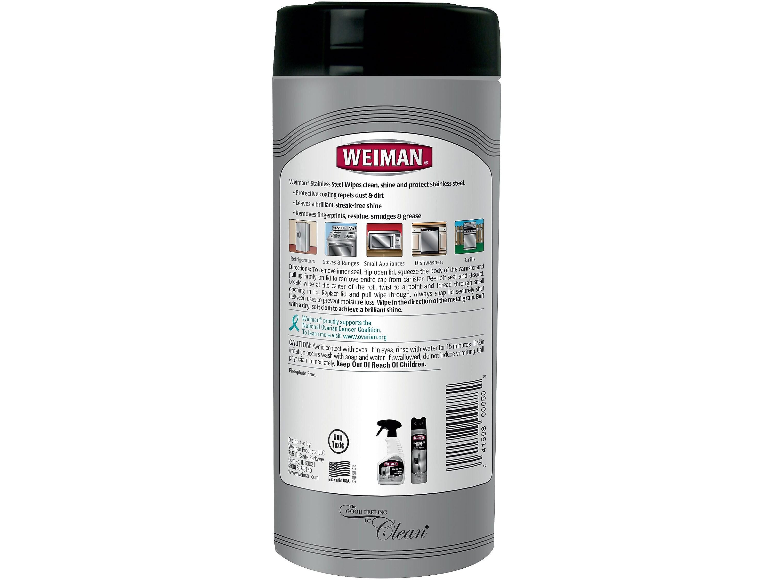 Weiman Stainless Steel Cleaner Wipes, Fresh, 30/Pack (92A)