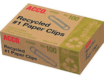 ACCO Recycled Paper Clips, #1, Silver, 100/Box, 10 Boxes/Pack (A7072365A)