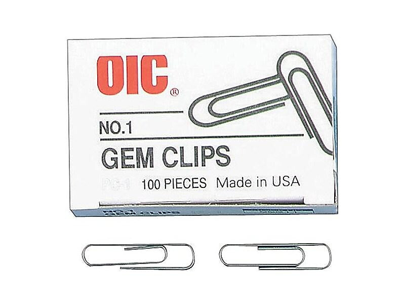 Officemate Gem Standard Paper Clips, Silver, 100 Clips/Pack (OIC99911)