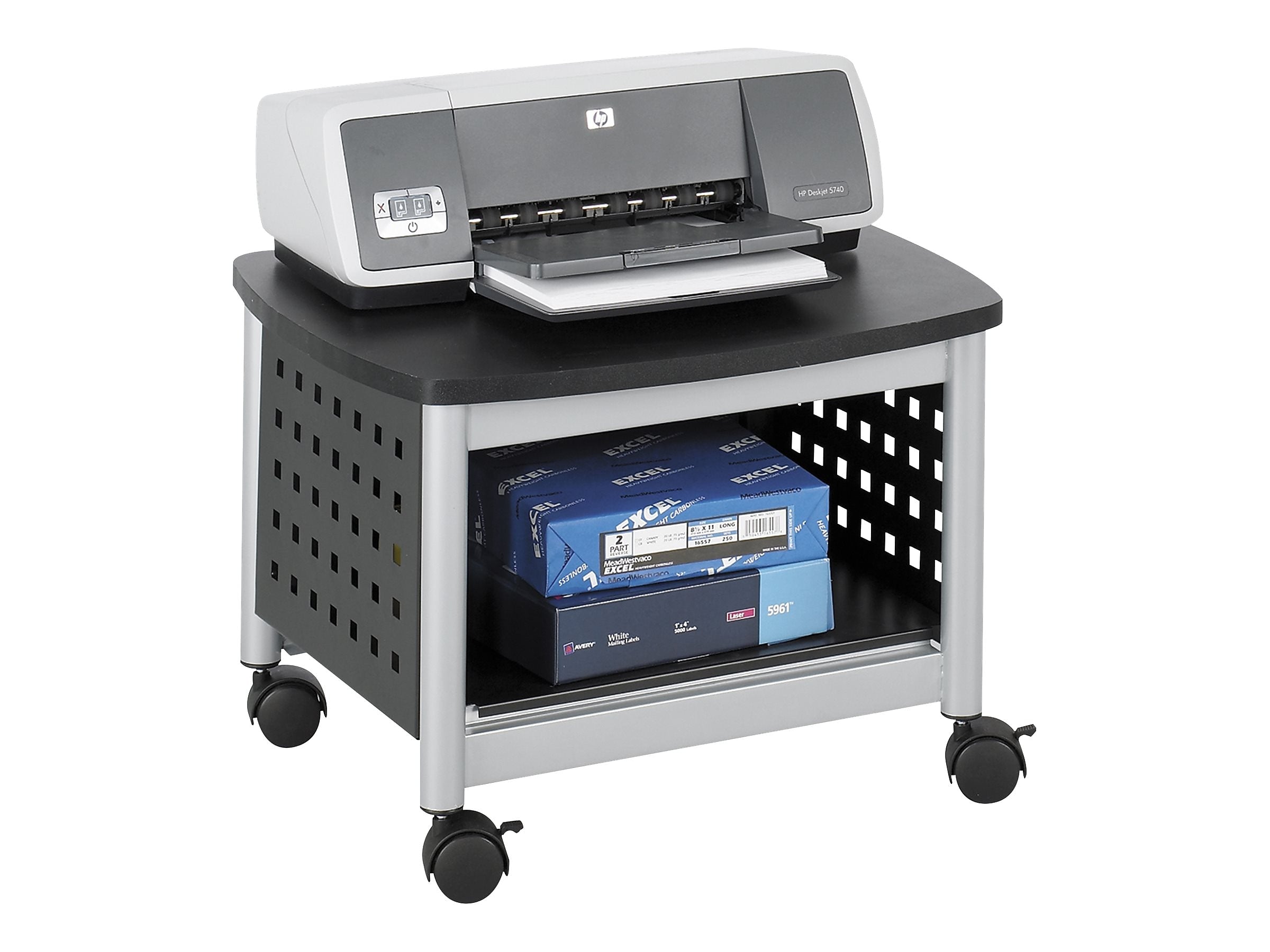 Safco Scoot Underdesk Metal Mobile Printer Stand with Lockable Wheels, Black/Silver (1855BL)