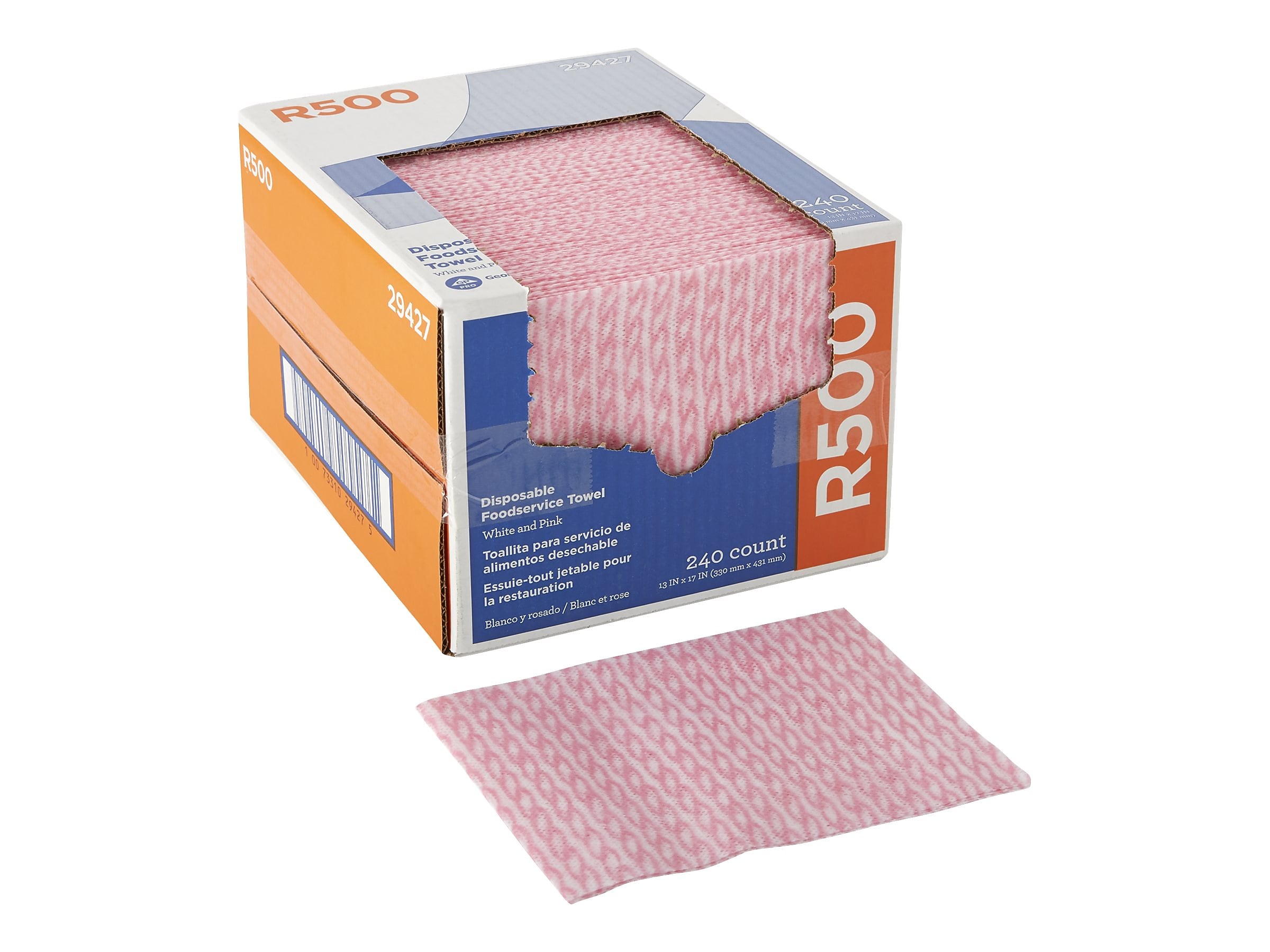 Georgia-Pacific R500 Poly Cleaning Wipers, 17" x 13", White/Pink, 240 Wipers/Box (29427)