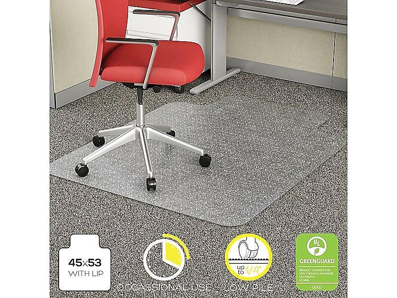Deflect-O EconoMat Carpet Chair Mat with Lip, 45" x 53'', Low-Pile, Clear (CM11232)