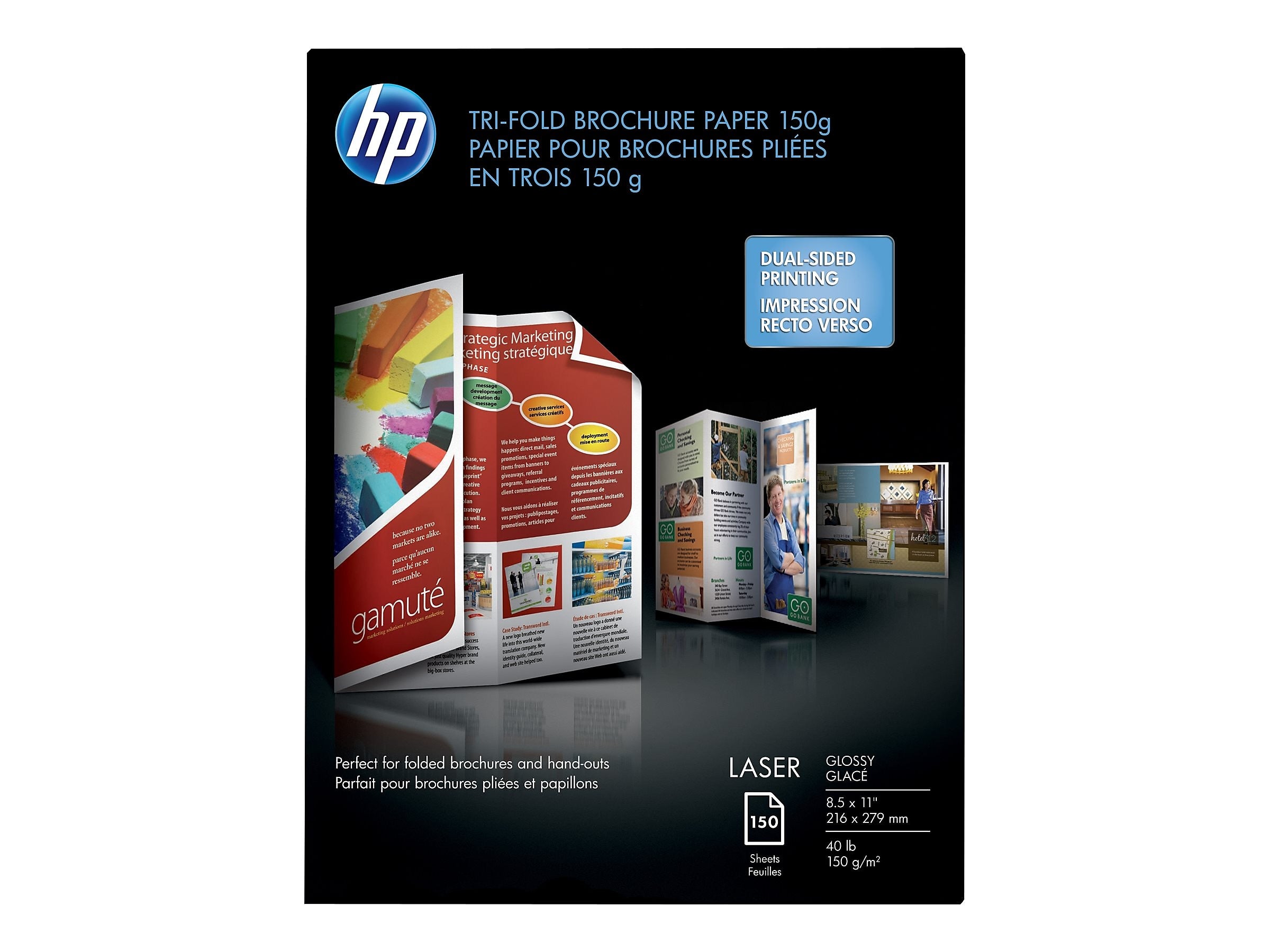 HP Enhanced Glossy Tri-Fold Business Paper, 8.5" x 11", 150 Sheet/Pack (Q6612A)