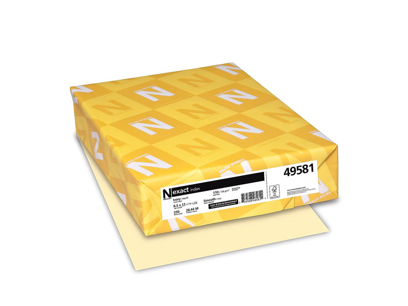 Exact 110 lb. Index Paper, 8.5" x 11", Ivory, 250 Sheets/Pack (49581)