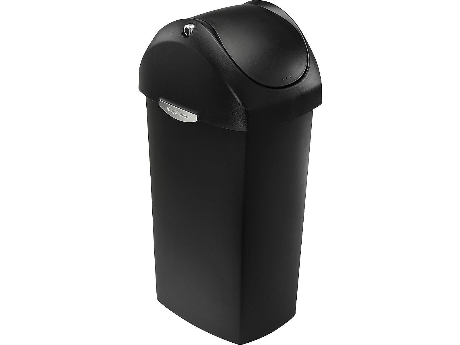 simplehuman Indoor Swing Lid Trash Can, Black Plastic, 16 Gal. (CW1333)