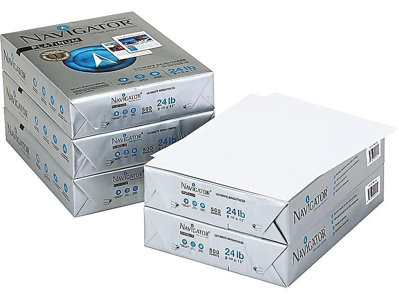 Navigator Platinum 8.5" x 11" Color Copy Paper, 24 lbs., 99 Brightness, 500/Ream, 5 Reams/Carton (NPL11245R)