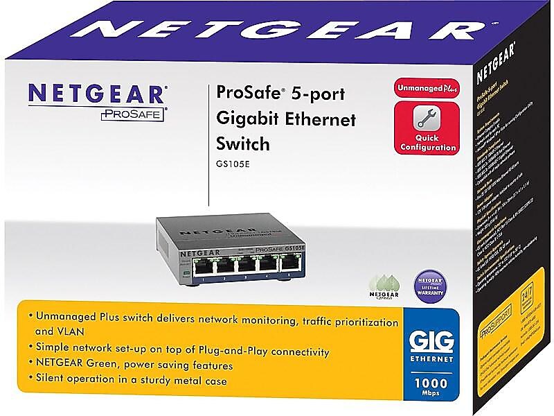 Netgear ProSafe 5-Port Gigabit Ethernet Smart Switch, Gray (GS105E-200NAS)
