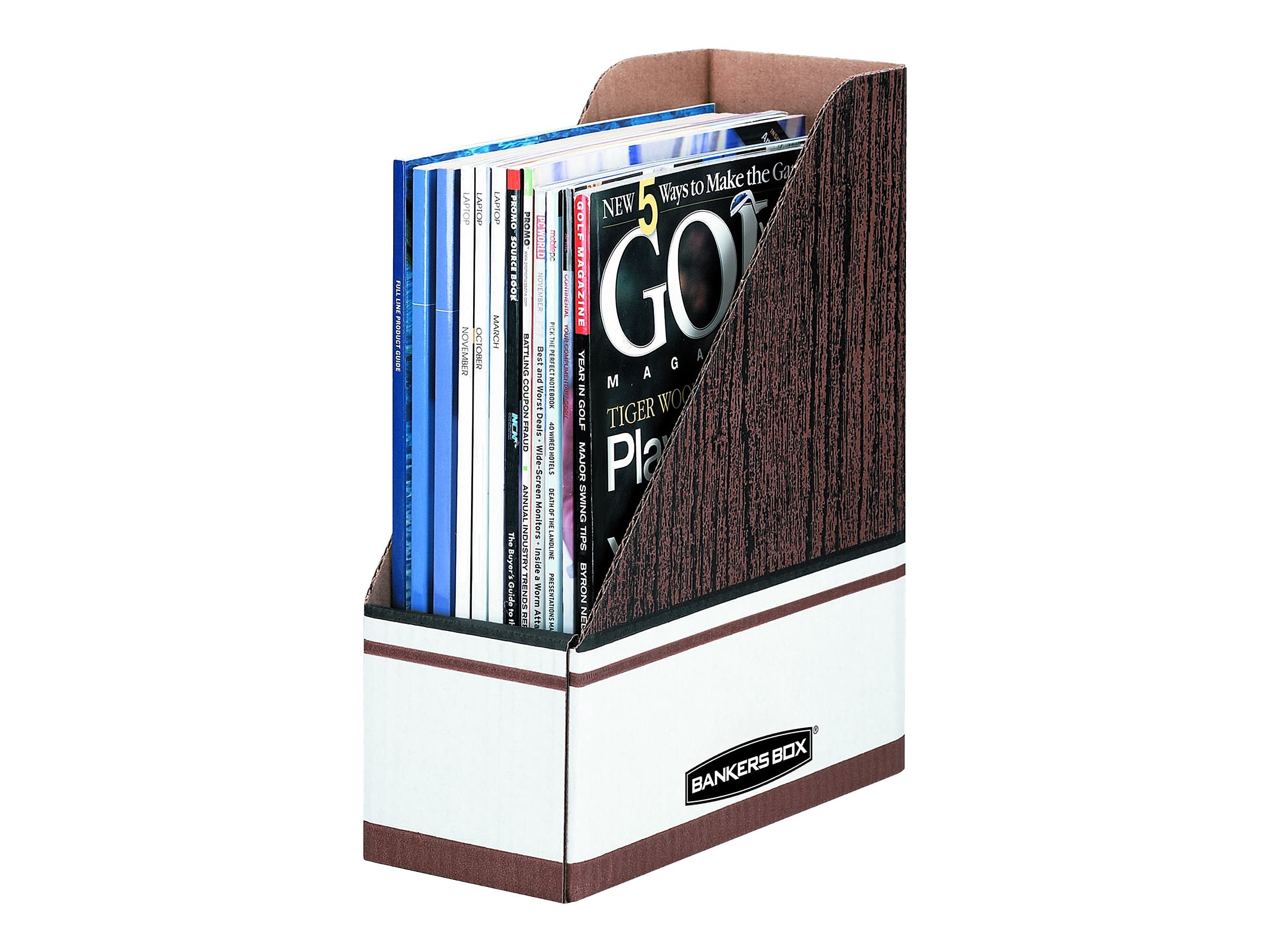 Bankers Box 12" x 4.25" x 9.63" Cardboard Magazine File, Woodgrain/White, Each (07223)