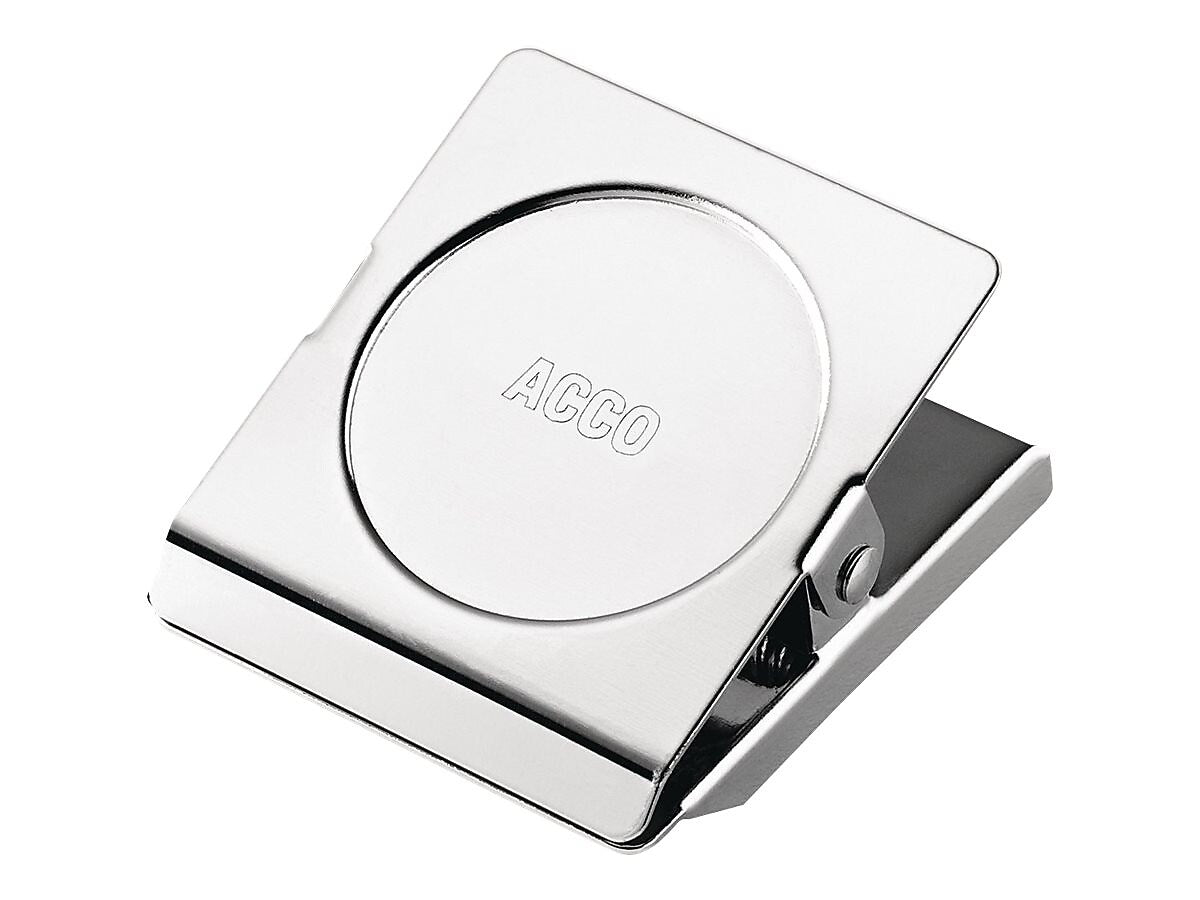 ACCO Square Magnetic Clip Large Bulldog Clips, 1 1/8" Capacity, Silver Chrome, 12/Box  (ACC72133)