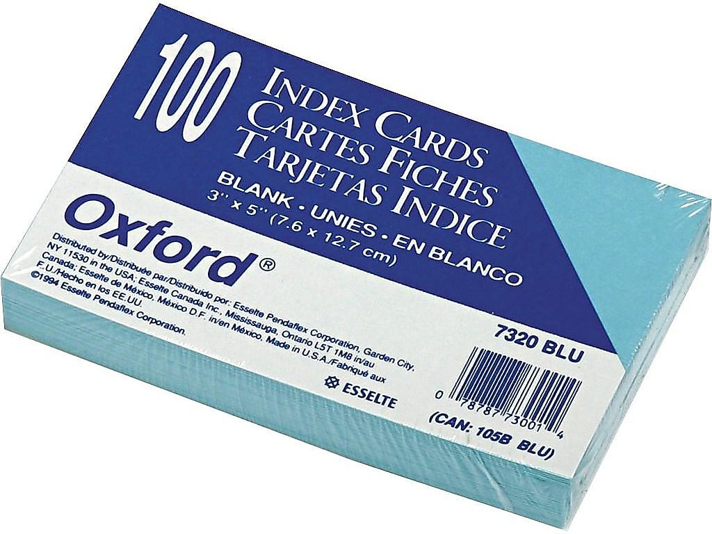 Oxford 3" x 5" Index Cards, Blank, Blue, 100/Pack (OXF7320BLU)