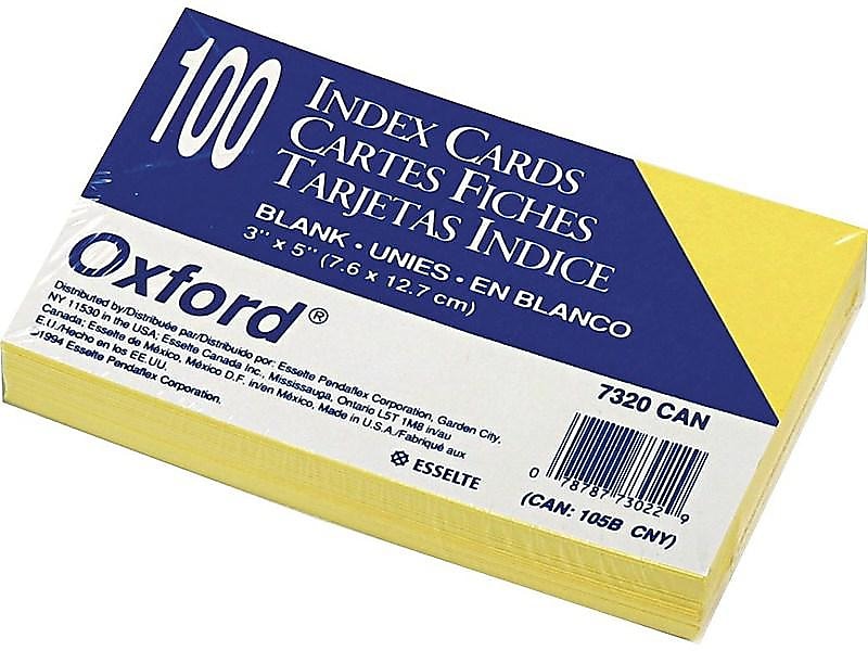 Oxford 3" x 5" Index Cards, Blank, Canary, 100/Pack (OXF7320CAN)