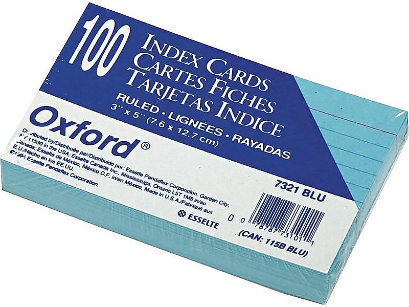 Oxford 3" x 5" Index Cards, Lined Blue, 100/Pack (OXF 7321 BLU)