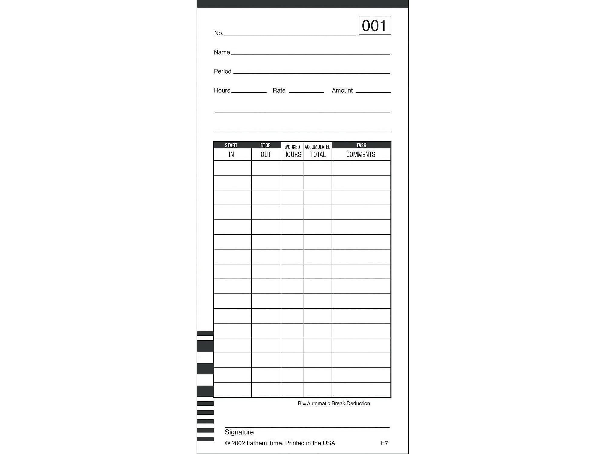Lathem Time Cards for 7000E and 7500E Time Clocks, 100/Pack (E7-100)