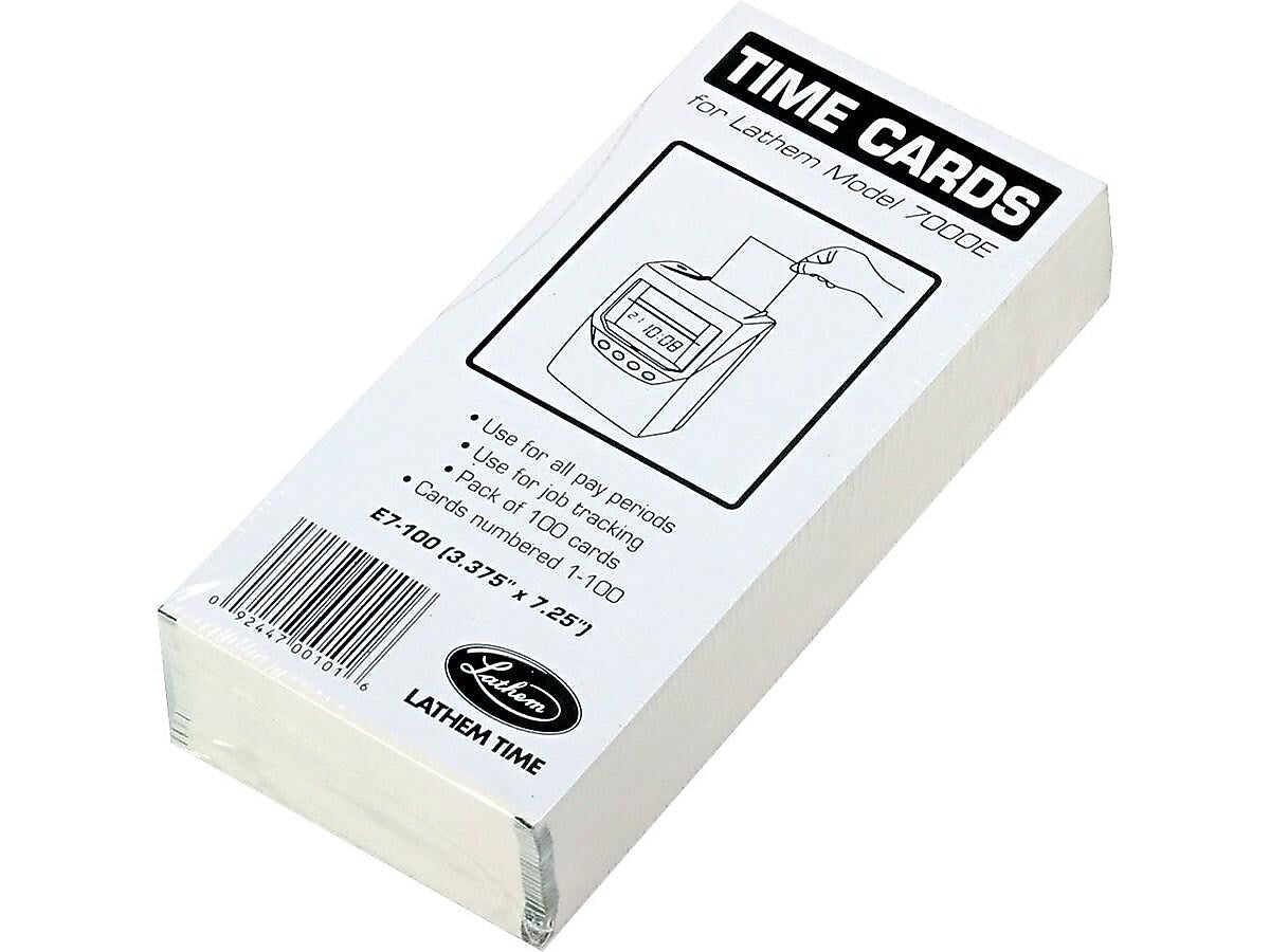 Lathem Time Cards for 7000E and 7500E Time Clocks, 100/Pack (E7-100)
