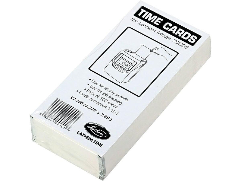 Lathem Time Cards for 7000E and 7500E Time Clocks, 100/Pack (E7-100)