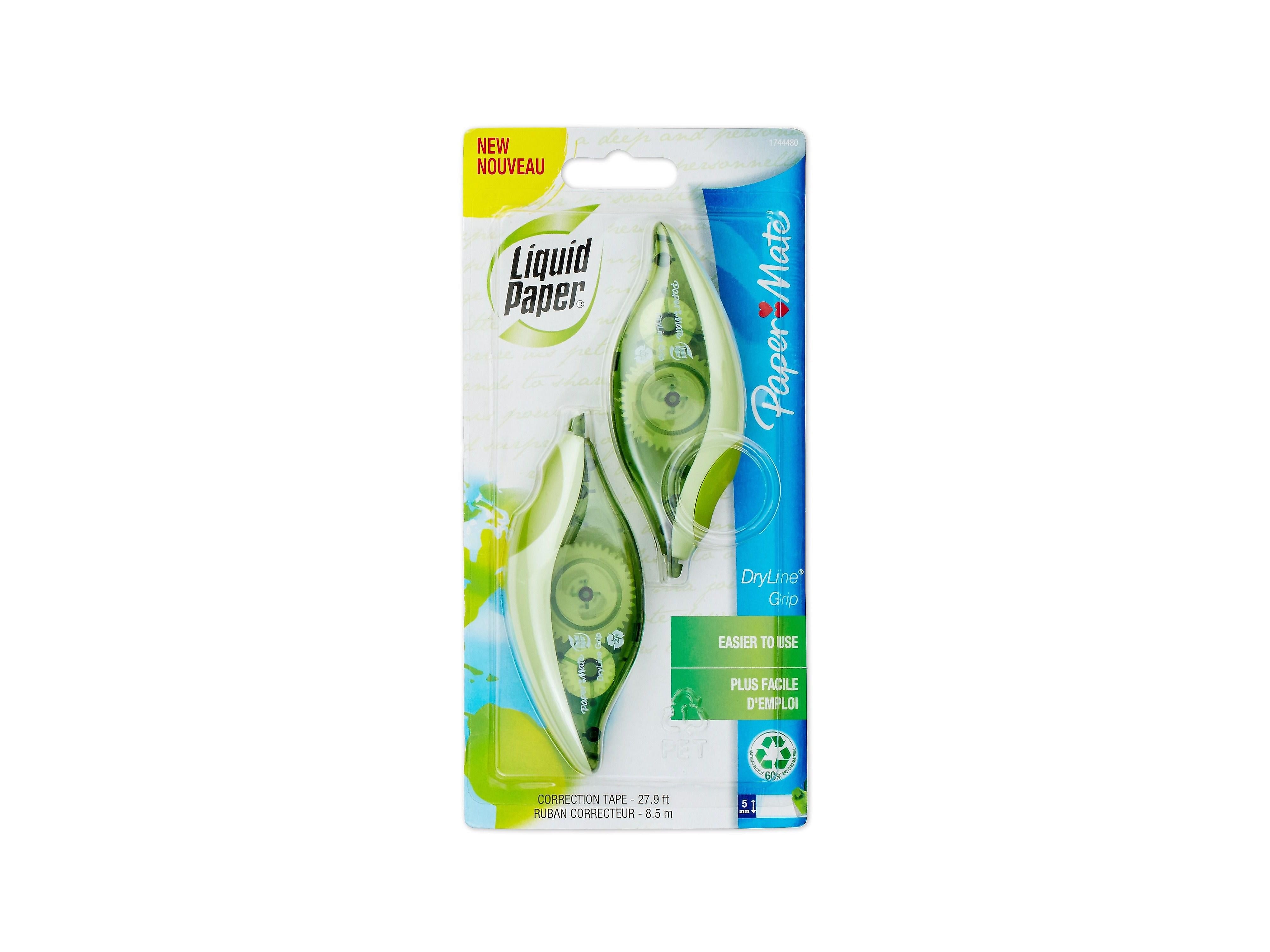Paper Mate Liquid Paper DryLine Grip Correction Tape, White, 2/Pack (1744480)