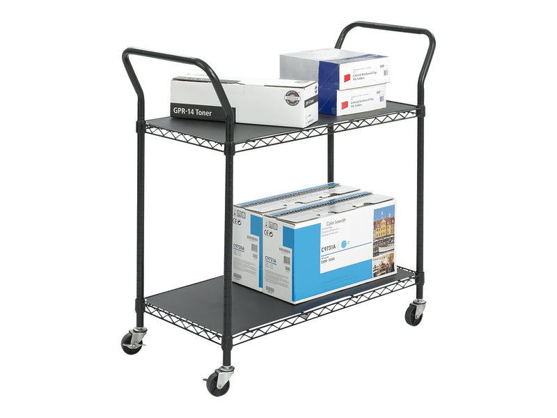 Safco 2-Shelf Metal Mobile Utility Cart with Lockable Wheels, Black (5337BL)