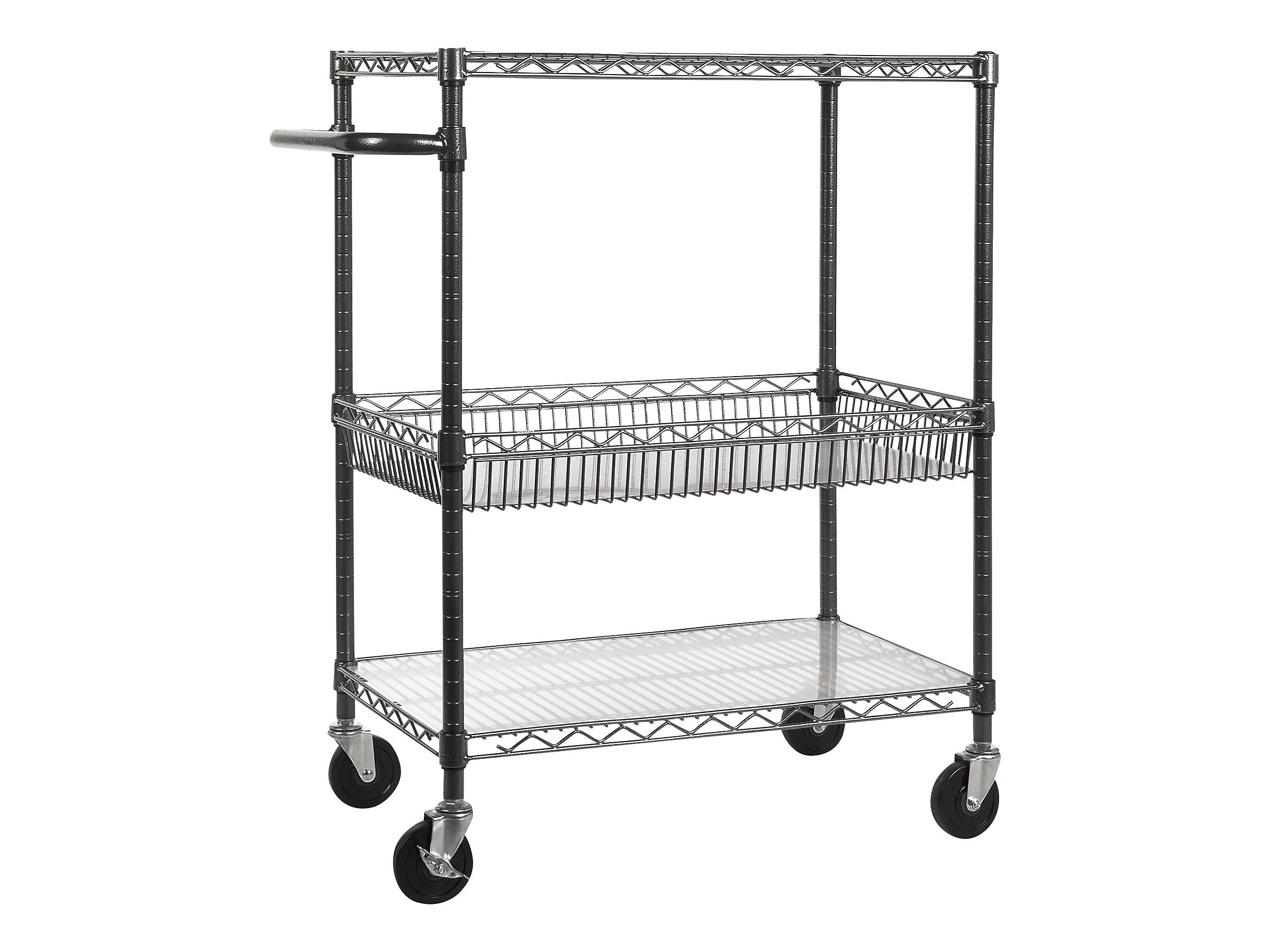 Alera 3-Shelf Wire Mobile Utility Cart with Lockable Wheels, Black (ALESW543018BA)