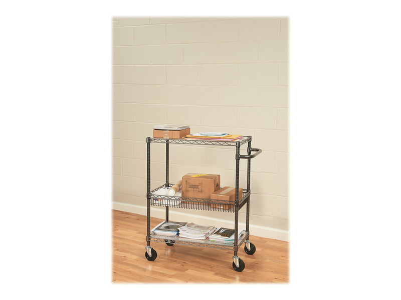 Alera 3-Shelf Wire Mobile Utility Cart with Lockable Wheels, Black (ALESW543018BA)