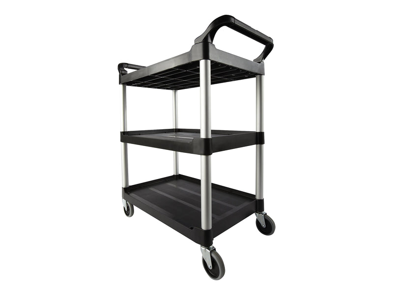 Rubbermaid 3-Shelf Plastic/Poly Mobile Utility Cart with Swivel Wheels, Black (FG342488BLA)