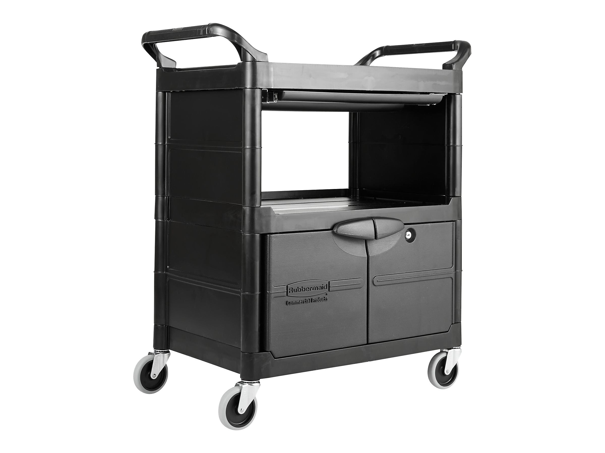 Rubbermaid 2-Shelf Plastic/Poly Mobile Utility Cart with Swivel Wheels, Black (FG345700BLA)