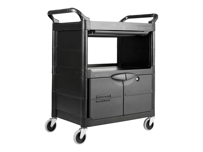 Rubbermaid 2-Shelf Plastic/Poly Mobile Utility Cart with Swivel Wheels, Black (FG345700BLA)