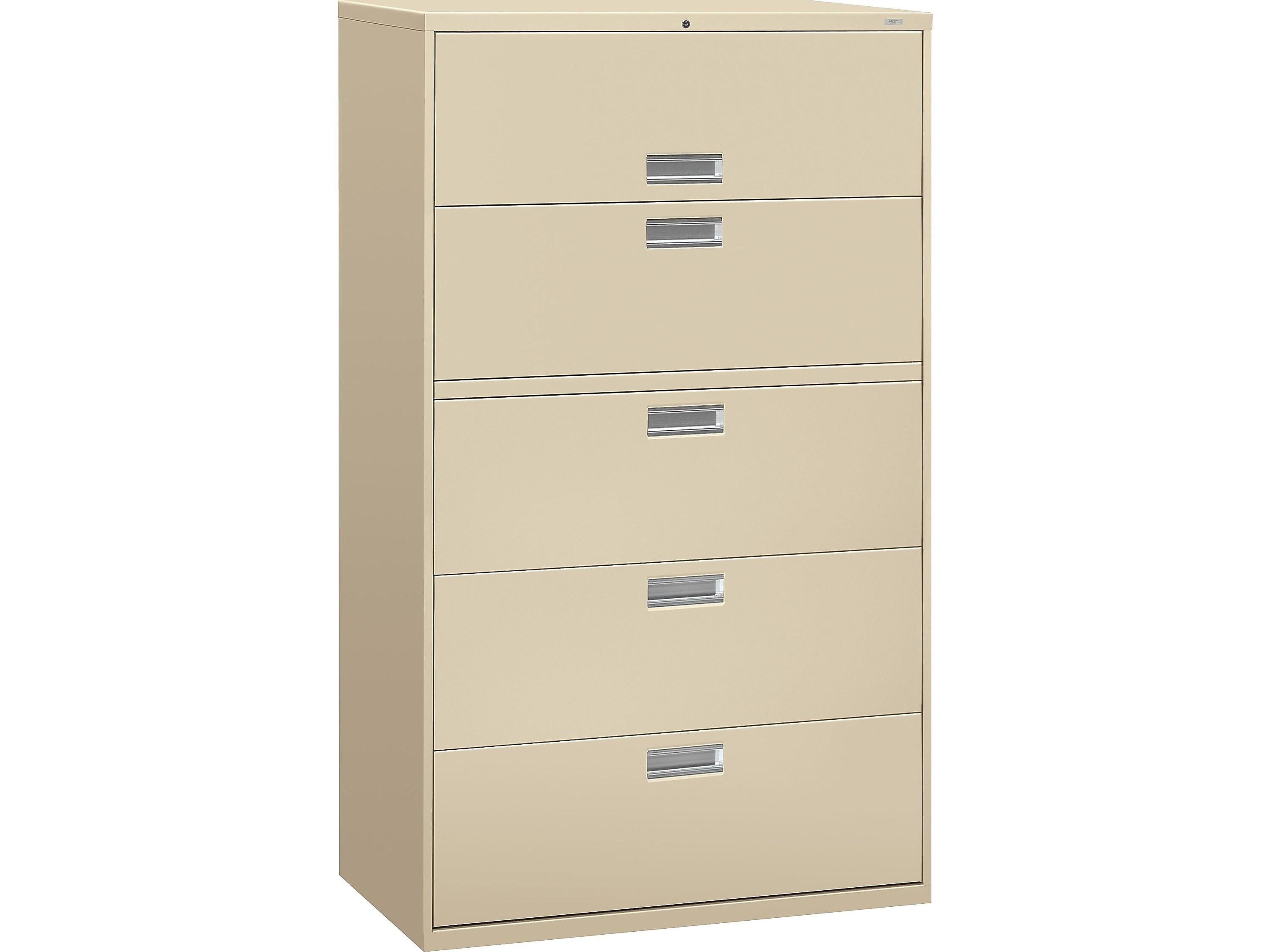 HON Brigade 600 Series 5-Drawer Lateral File Cabinet, Locking, Letter/Legal, Putty/Beige, 42"W (H695.L.L)