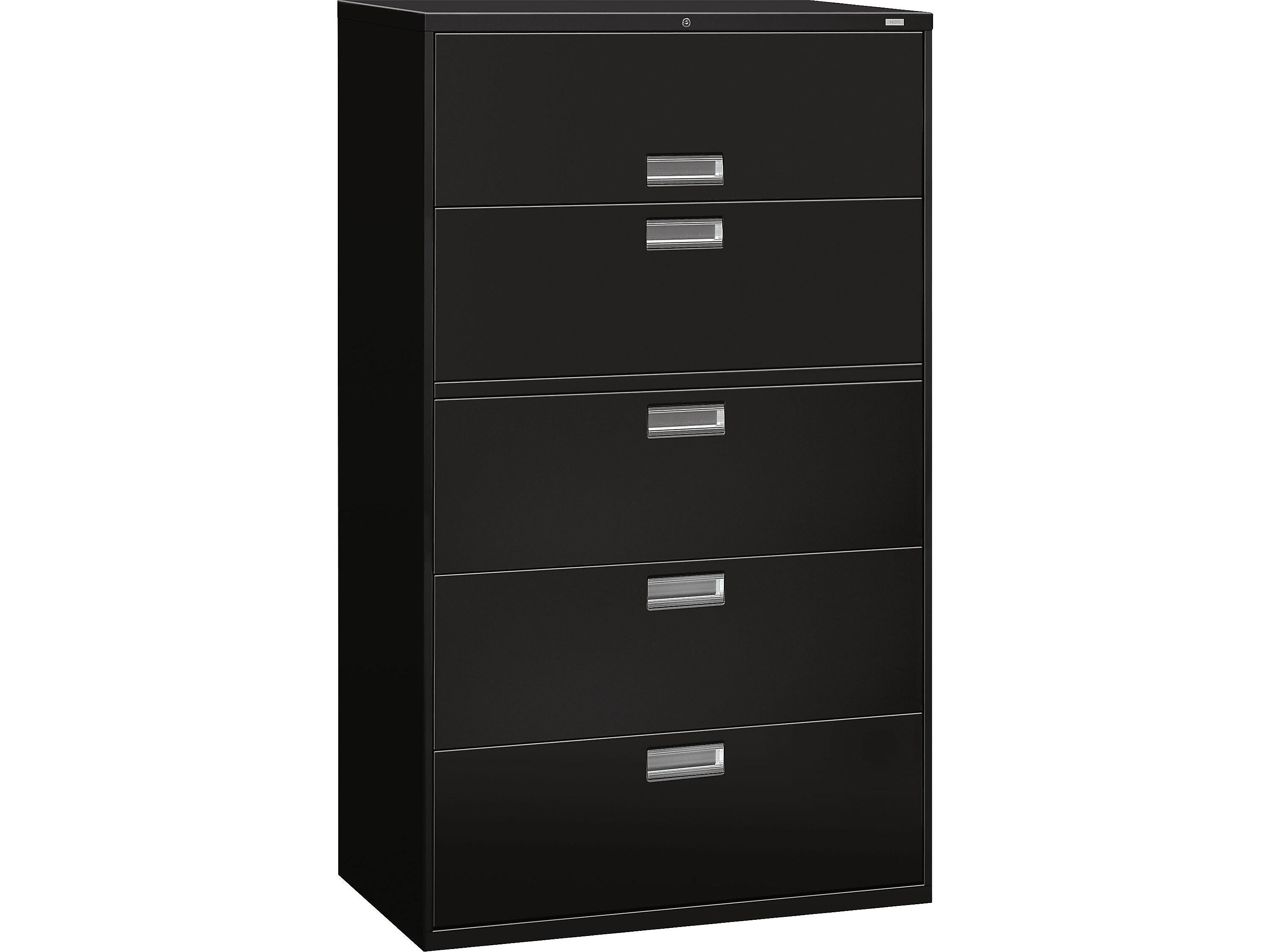 HON Brigade 600 Series 5-Drawer Lateral File Cabinet, Locking, Letter/Legal, Black, 42"W (HON695LP)