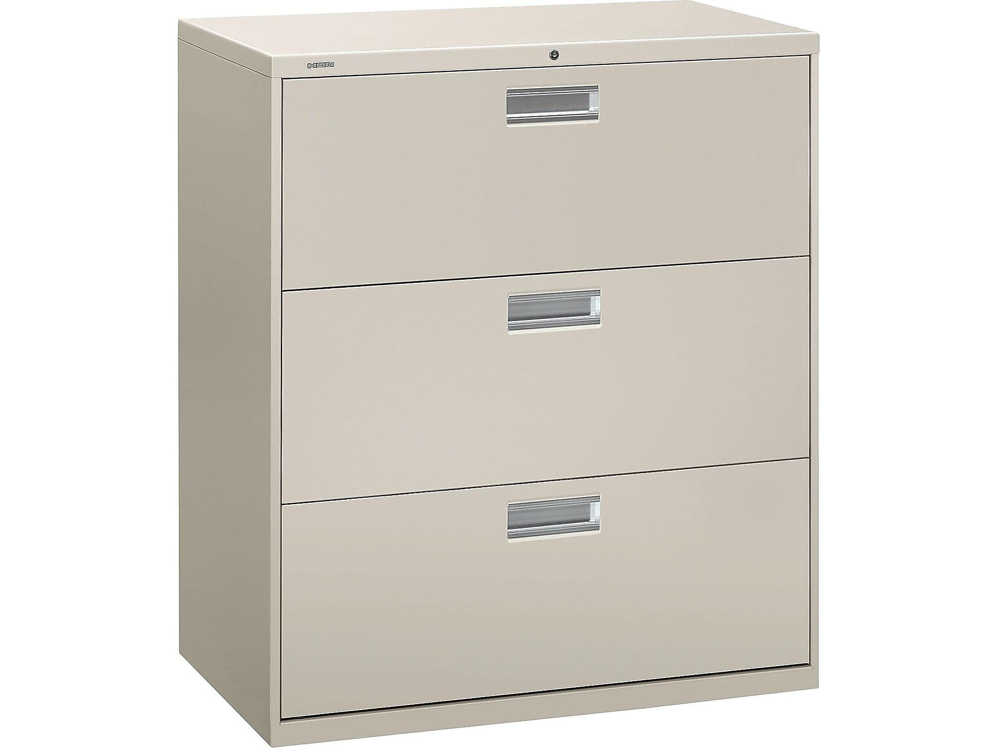 HON Brigade 600 Series 3-Drawer Lateral File Cabinet, Locking, Letter/Legal, Gray, 36"W (H683.L.Q)