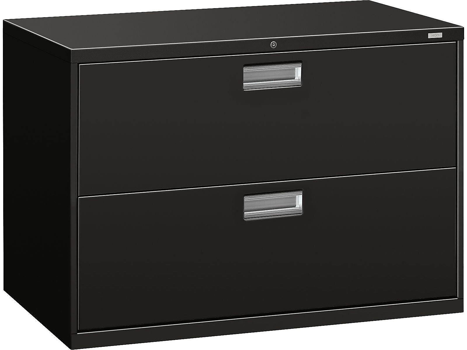 HON Brigade 600 Series 2-Drawer Lateral File Cabinet, Locking, Letter/Legal, Black, 42"W (H692.L.P)