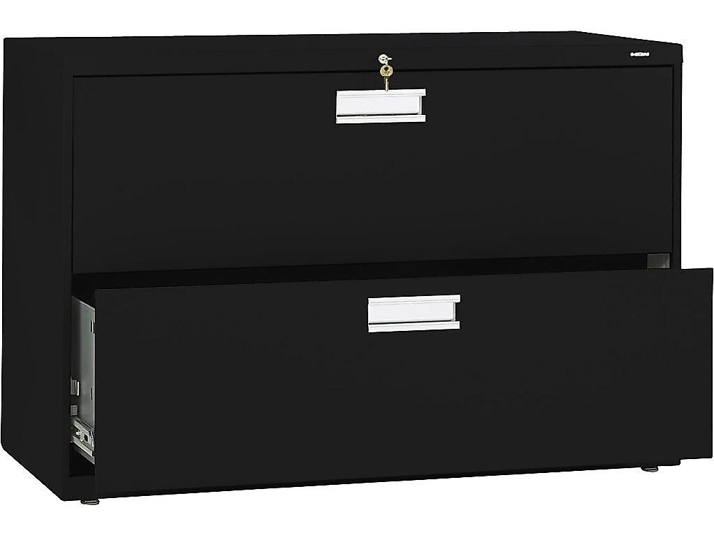 HON Brigade 600 Series 2-Drawer Lateral File Cabinet, Locking, Letter/Legal, Black, 42"W (H692.L.P)